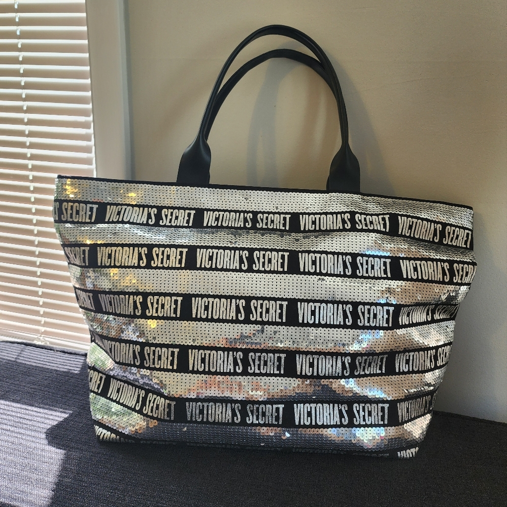 Victoria's Secret Black and Silver Graphic Tote